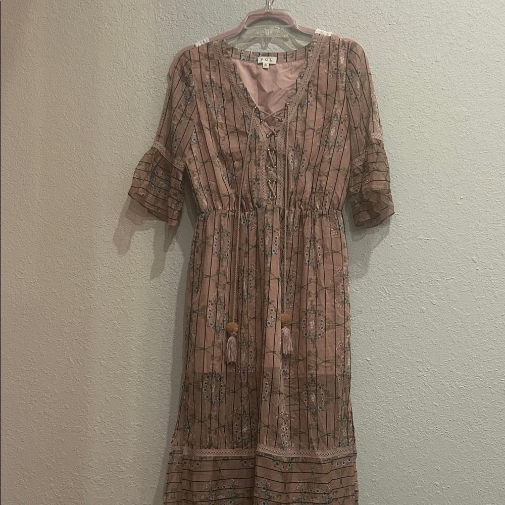 POL Mauve Patterned Midi Dress